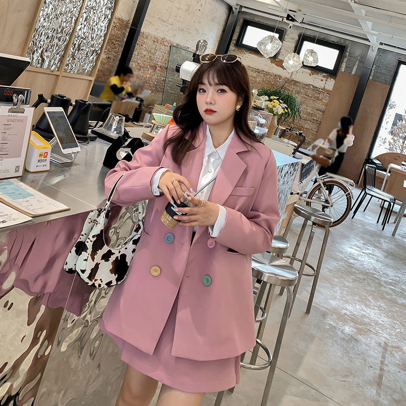 British style temperament suit suit female autumn new 200 catties fat MM light luxury suit jacket age-reducing skirt