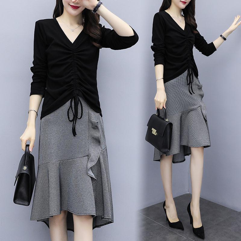 Single/set autumn women's clothing new  new fashion foreign style fat sister temperament thin skirt two-piece set