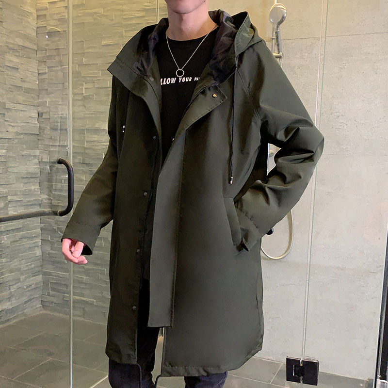 Men's windbreaker medium long spring and autumn thickening trend handsome thin fashion coat men's large loose coat
