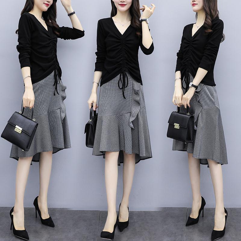 Single/set autumn women's clothing new  new fashion foreign style fat sister temperament thin skirt two-piece set