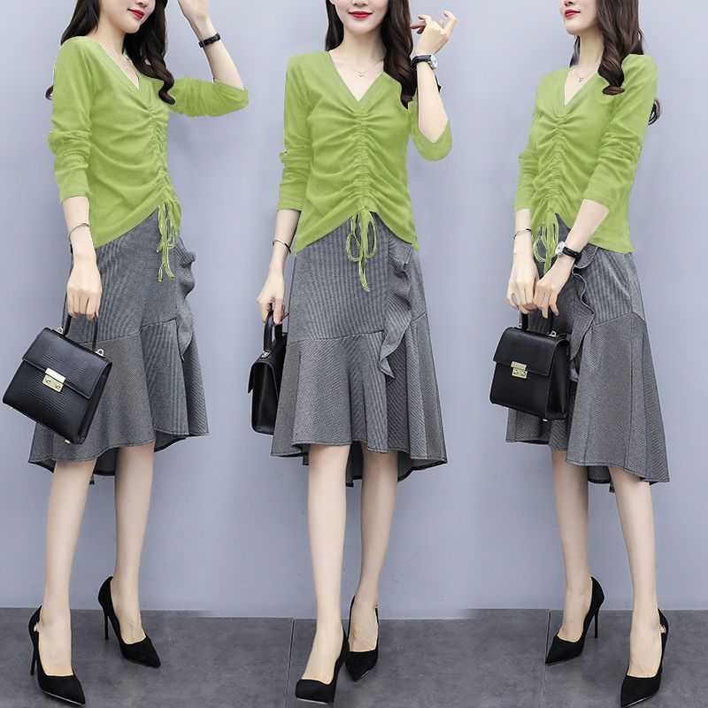 Single/set autumn women's clothing new  new fashion foreign style fat sister temperament thin skirt two-piece set