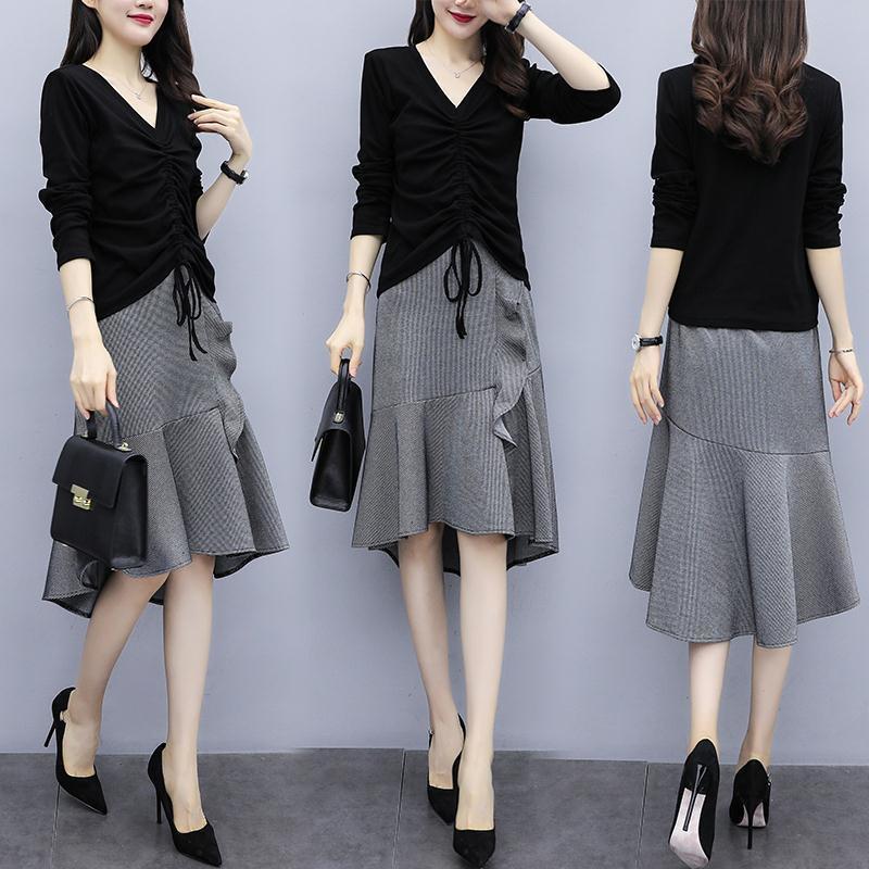 Single/set autumn women's clothing new  new fashion foreign style fat sister temperament thin skirt two-piece set