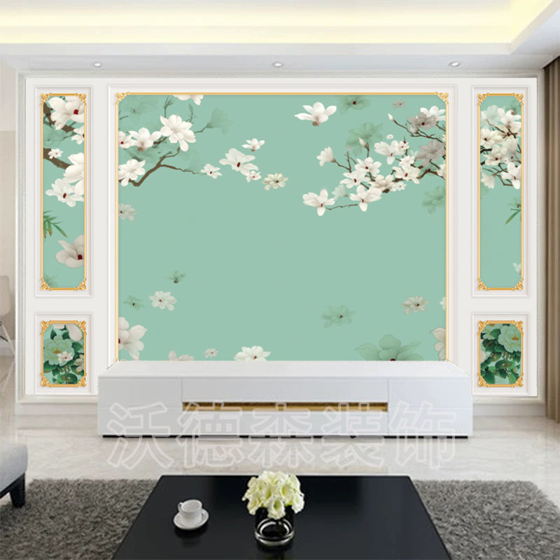 自带边框电视墙背景墙壁画10d立体客厅墙纸3d影视布中式壁纸大气