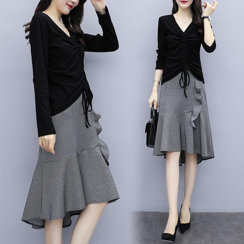 Single/set autumn women's clothing new  new fashion foreign style fat sister temperament thin skirt two-piece set