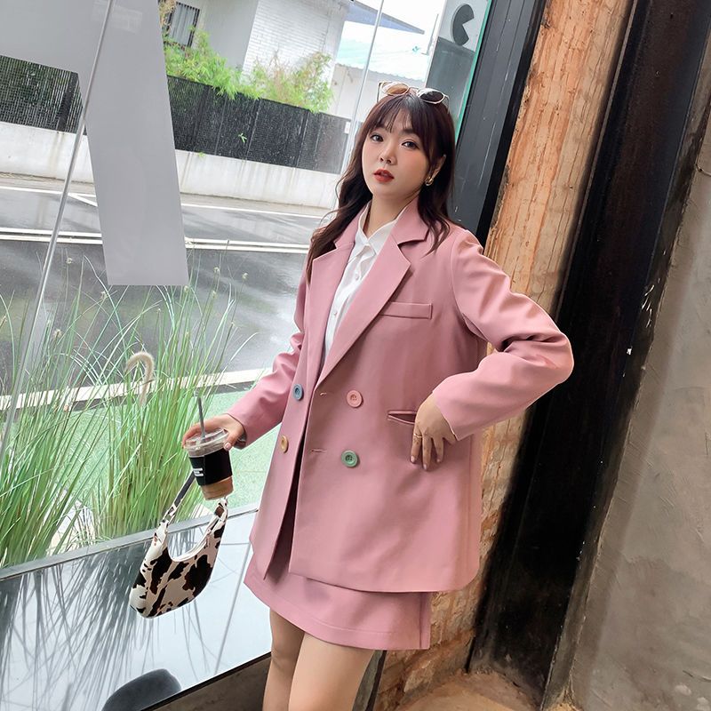 British style temperament suit suit female autumn new 200 catties fat MM light luxury suit jacket age-reducing skirt