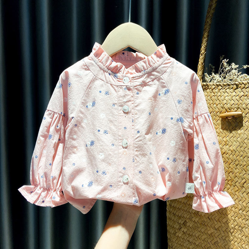 女童衬衫2021春装女宝宝草莓长袖娃娃衫春夏洋气衣服小女孩衬衣