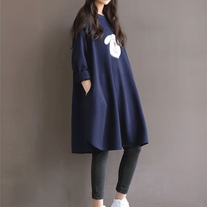 Extra large size 300 catties pregnant women's sweater dress 2023 spring and autumn fat mm loose belly hidden meat showing thin dress