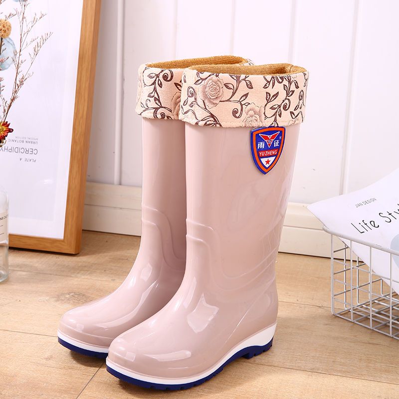 Rain shoes women's high tube water shoes Plush warm adult fashion middle tube rain boots antiskid water boots waterproof shoes long tube rubber shoes