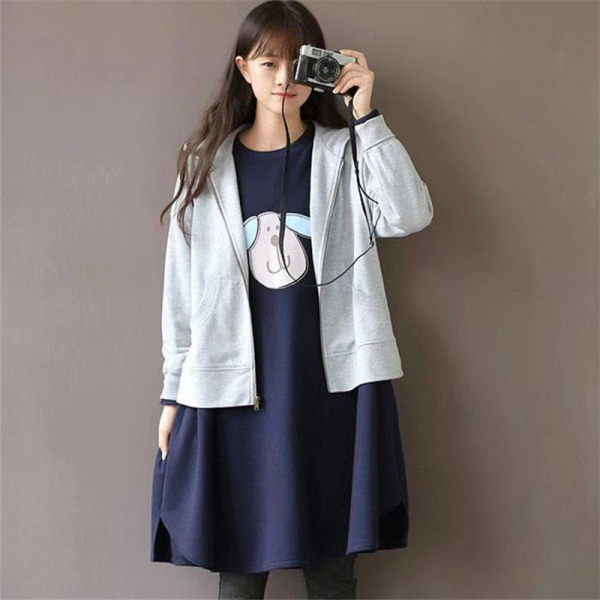 Extra large size 300 catties pregnant women's sweater dress 2023 spring and autumn fat mm loose belly hidden meat showing thin dress