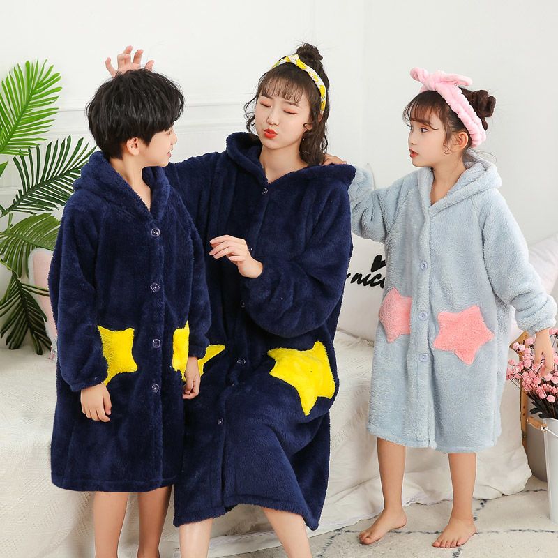 Parents' and children's pajamas mother daughter autumn and winter children's flannel Nightgown girls' baby boys' and girls' thickened bathrobes household clothes
