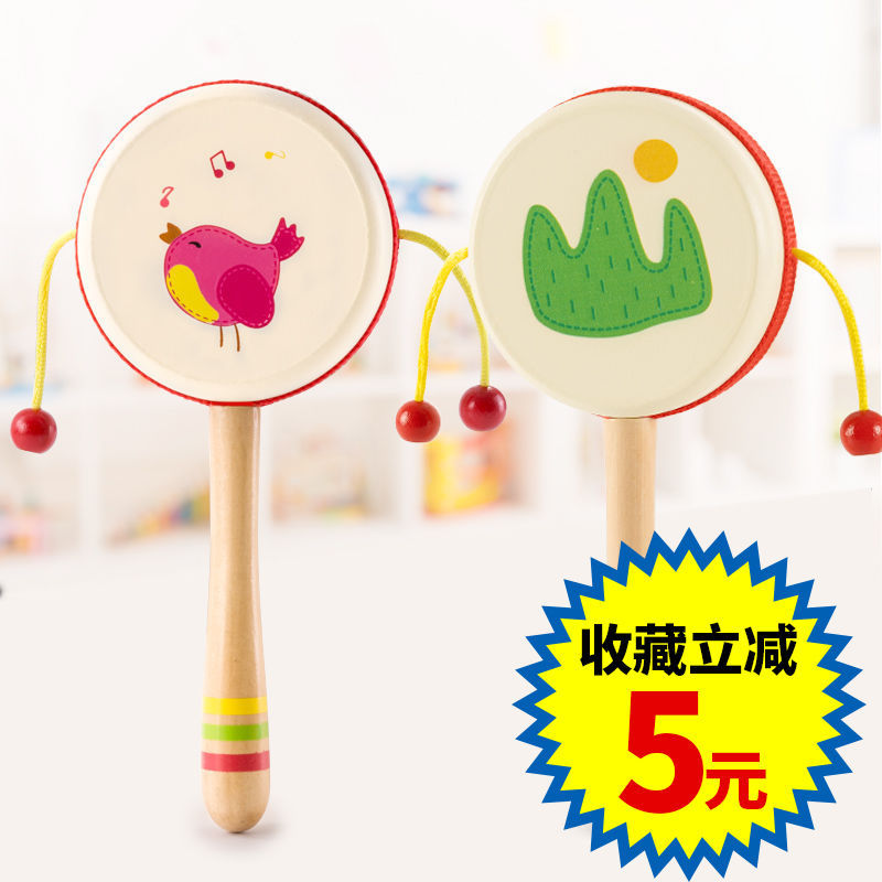 婴儿拨浪鼓0传统木质1波浪鼓2手摇铃4宝宝5幼儿童6新生7玩具3个月