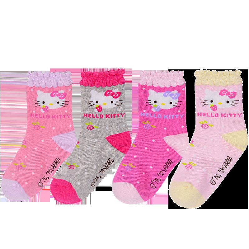 凯蒂猫儿童袜子秋冬纯棉袜宝宝女童卡通可爱女孩小孩幼儿4双装