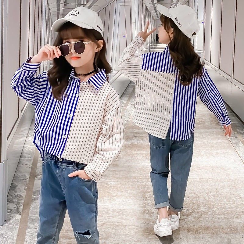 Children's wear girl's Striped Shirt Long Sleeve Top autumn 2020 new children's spring and autumn shirt girl's clothes