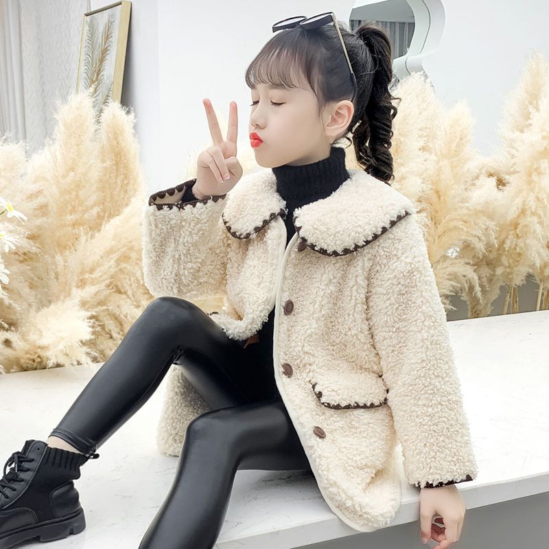 女童秋冬外套2022秋季新款韩版时尚仿羊羔毛大衣洋气中长款毛毛衣