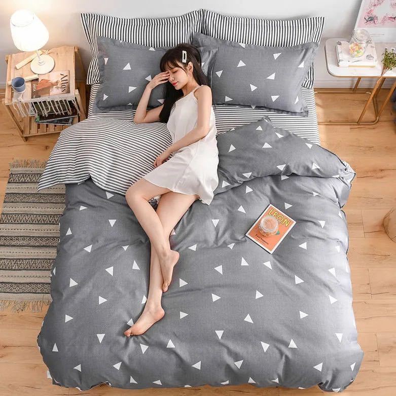 Thickened pure brushed four-piece skin-friendly quilt cover bed sheet simple student dormitory three-piece bedding set