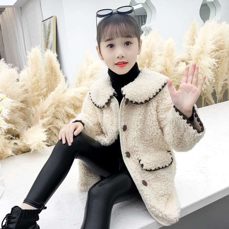 女童秋冬外套2022秋季新款韩版时尚仿羊羔毛大衣洋气中长款毛毛衣