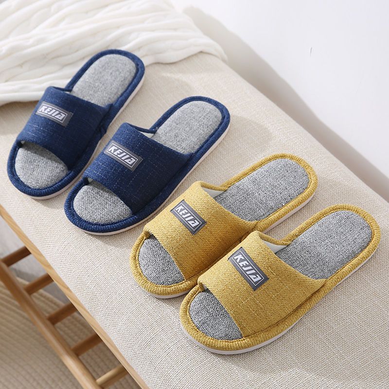 亚麻布拖鞋男士秋冬季家居家用室内待客用防滑静音软底不臭脚四季