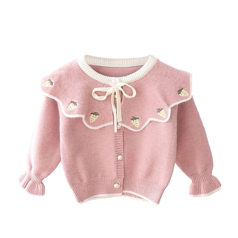女童秋季开衫洋气女宝宝秋装外套儿童毛衣针织衫小童草莓公主外搭