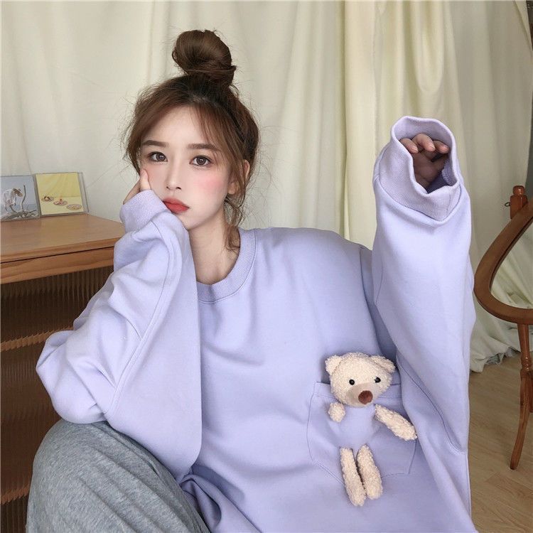 Autumn Korean 2020 new loose homestay design lovely bear big coat Long sleeve sweater women's wear