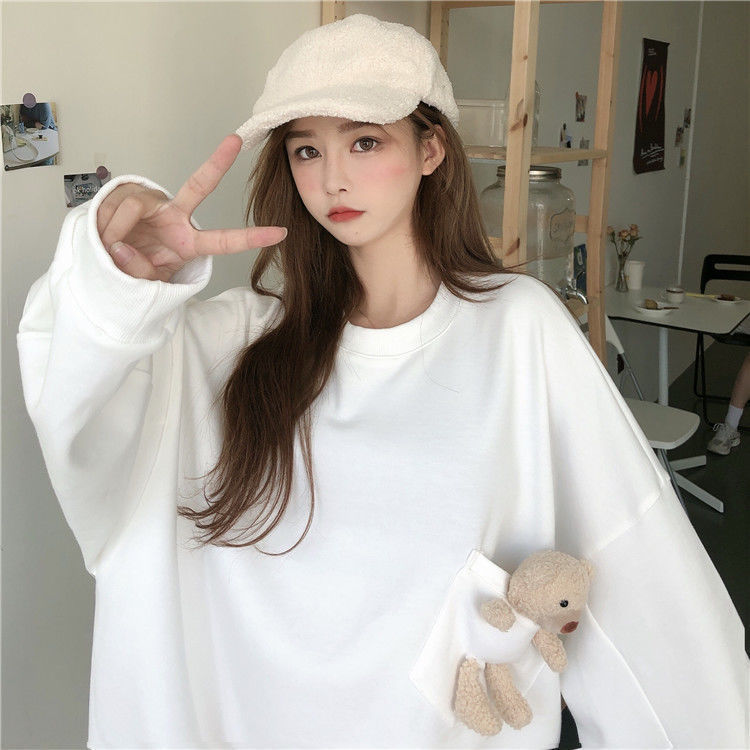 Autumn Korean 2020 new loose homestay design lovely bear big coat Long sleeve sweater women's wear