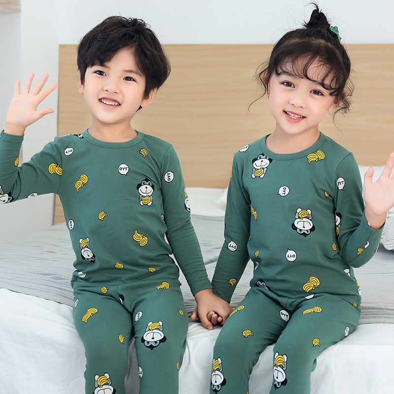 Zhongda children's pajamas set spring and autumn cotton boys' home wear underwear girls' autumn clothes baby autumn clothes and trousers