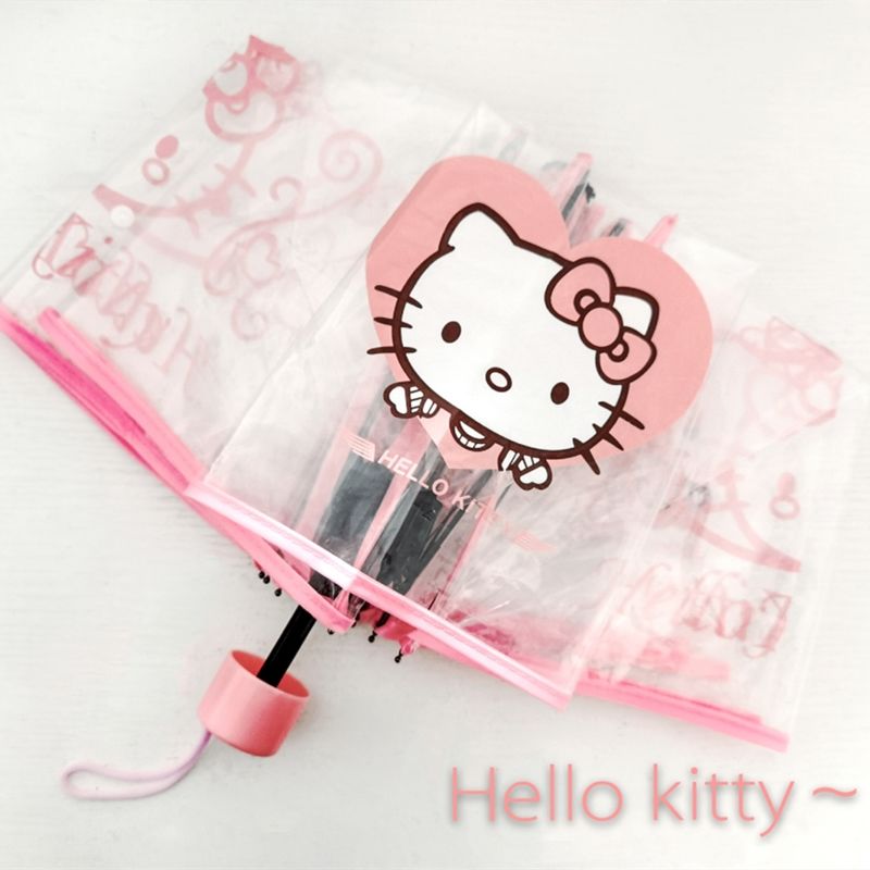Korean ins transparent umbrella folding student cute cartoon Kitty