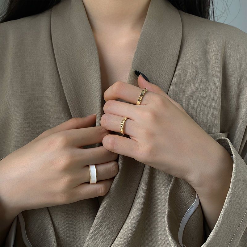 时尚素圈戒指三件套套装组合个性ins潮冷淡风开口可调节食指戒女