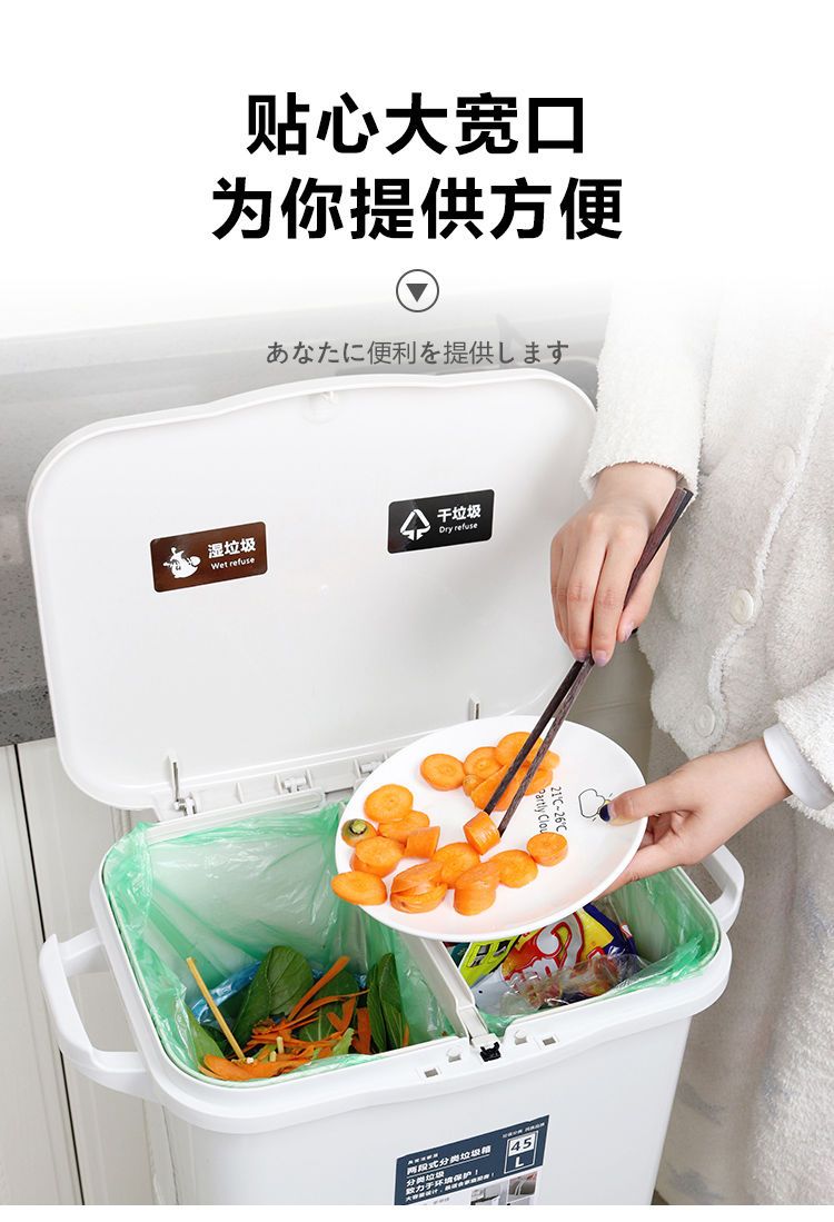 上海垃圾分类垃圾桶家用大号带盖防臭客厅厨房双层干湿分离垃圾箱