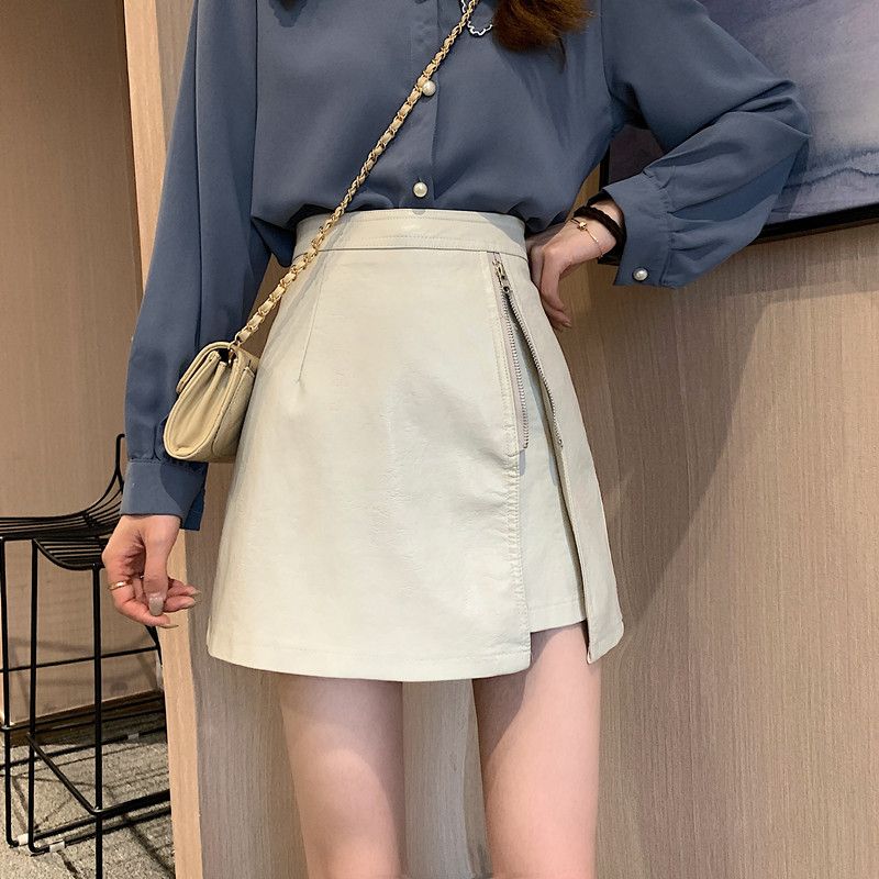 2022 spring new skirt high waist thin PU leather skirt A-line skirt versatile ins short skirt Korean Hip Wrap Skirt women