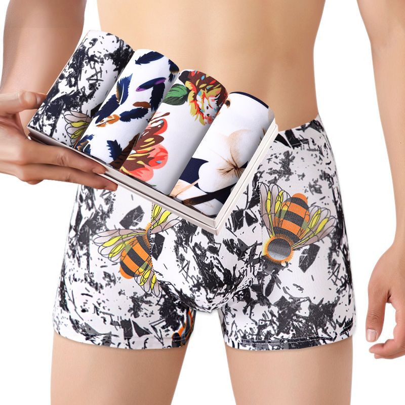 Womaron four pairs of men's underpants, boxers, boxer pants, youth breathable shorts, printed breathable underpants, panty fashion