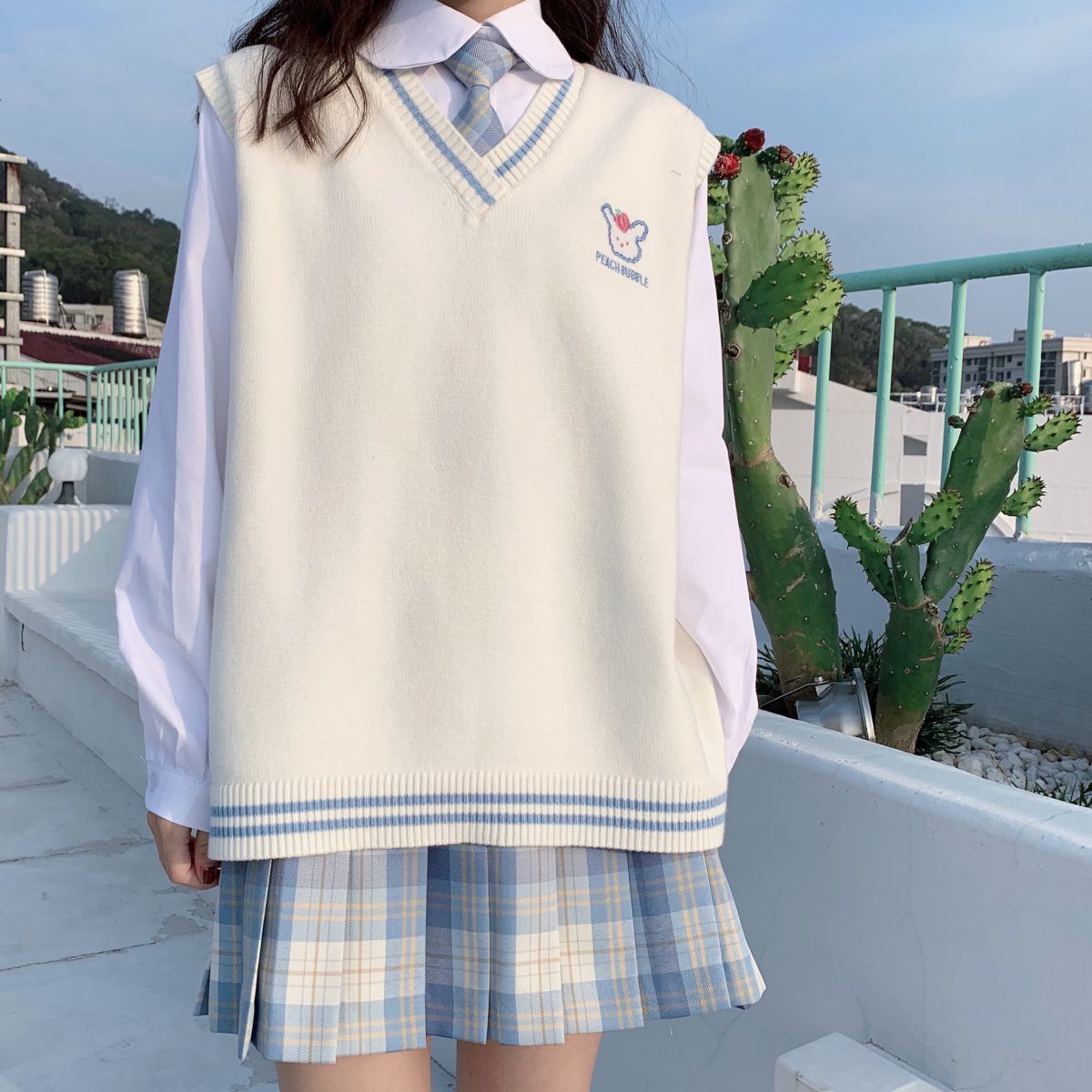 四件套裝/單件春秋新款學院風jk制服針織毛衣馬甲襯衫百褶裙子潮
