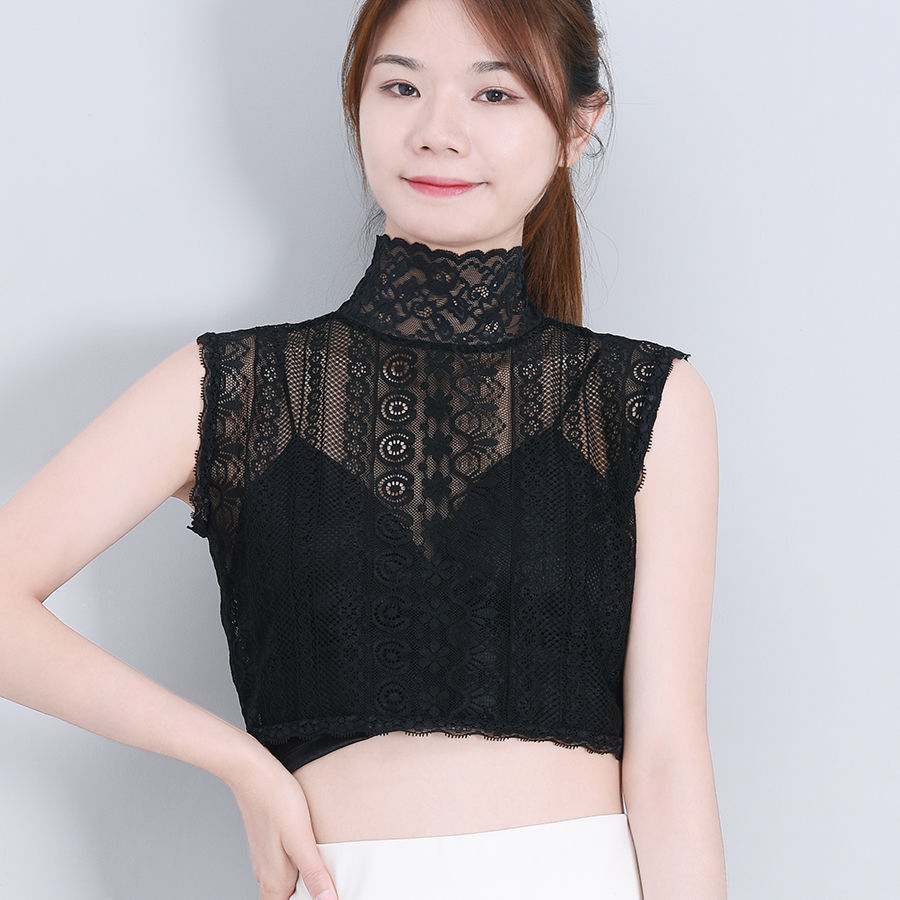 秋冬半高領蕾絲假領子女性感內搭多功能花邊打底蕾絲衫洋氣百搭