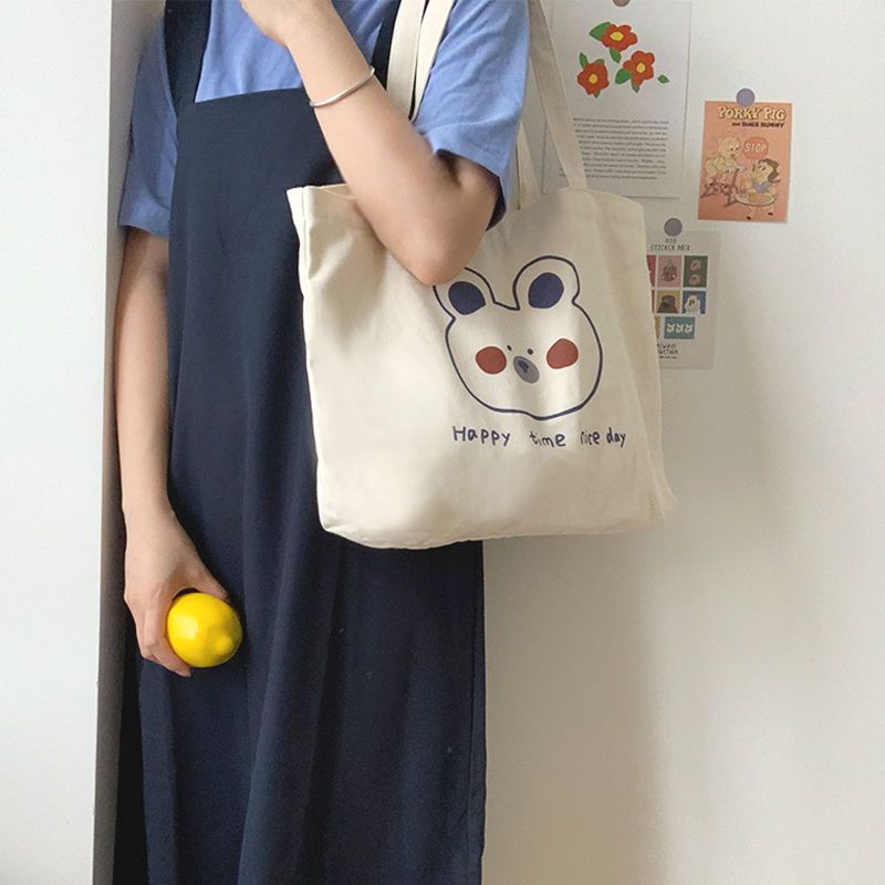包包女2023新款ins韓版單肩女學生時尚百搭印花帆布大容量購物袋