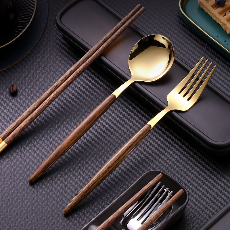 Portable tableware chopsticks spoon set student office worker tableware box portable chopsticks spoon fork three piece set