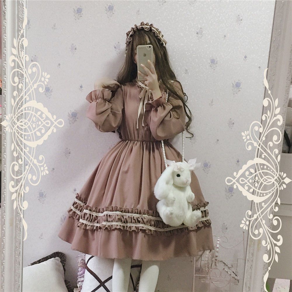 Homemade Victorian medieval Lolita Lolita soft girl retro temperament long-sleeved op dress