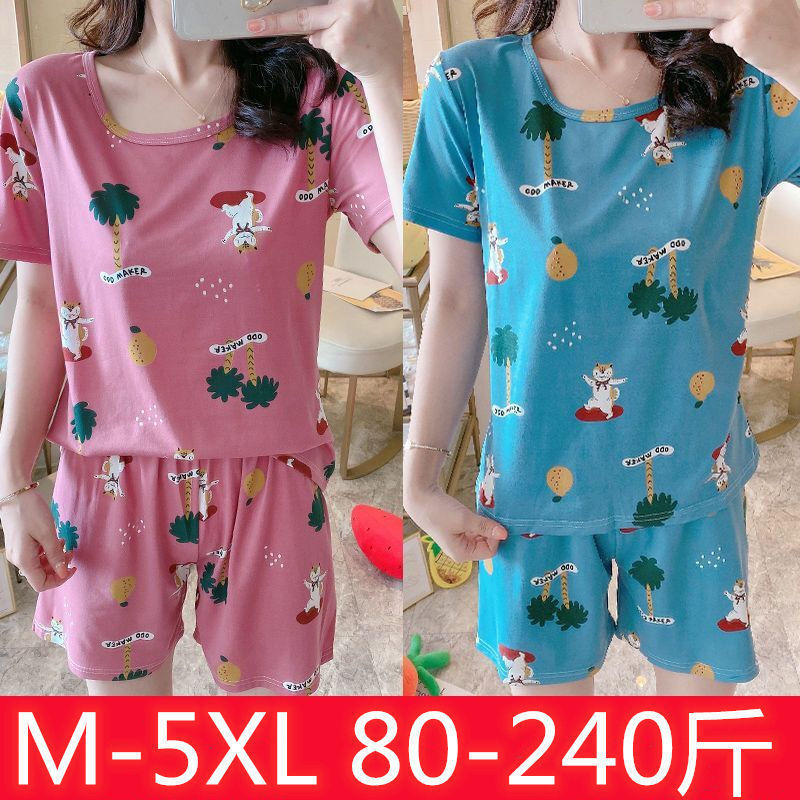 Pajamas women summer short sleeve pants thin cute two piece suit spring and autumn can wear casual printed household clothes