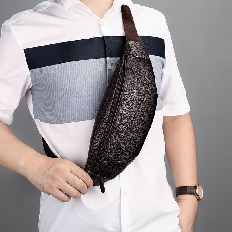 新款正品真皮质感胸包男士多功能腰包男单肩斜挎包户外运动手机包