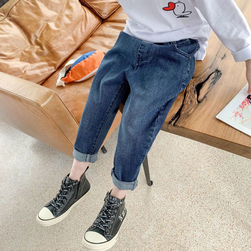 Boys' Plush jeans autumn and winter new foreign style elastic children's wear boys' thickened warm cotton pants