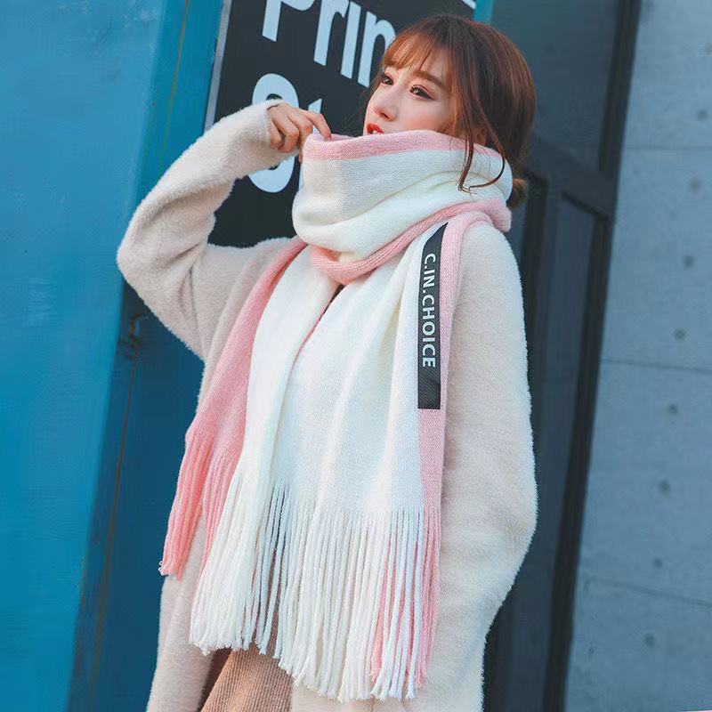 Scarf women's winter Korean version versatile long autumn winter thickened shawl warm knitted wool student imitation cashmere Bib