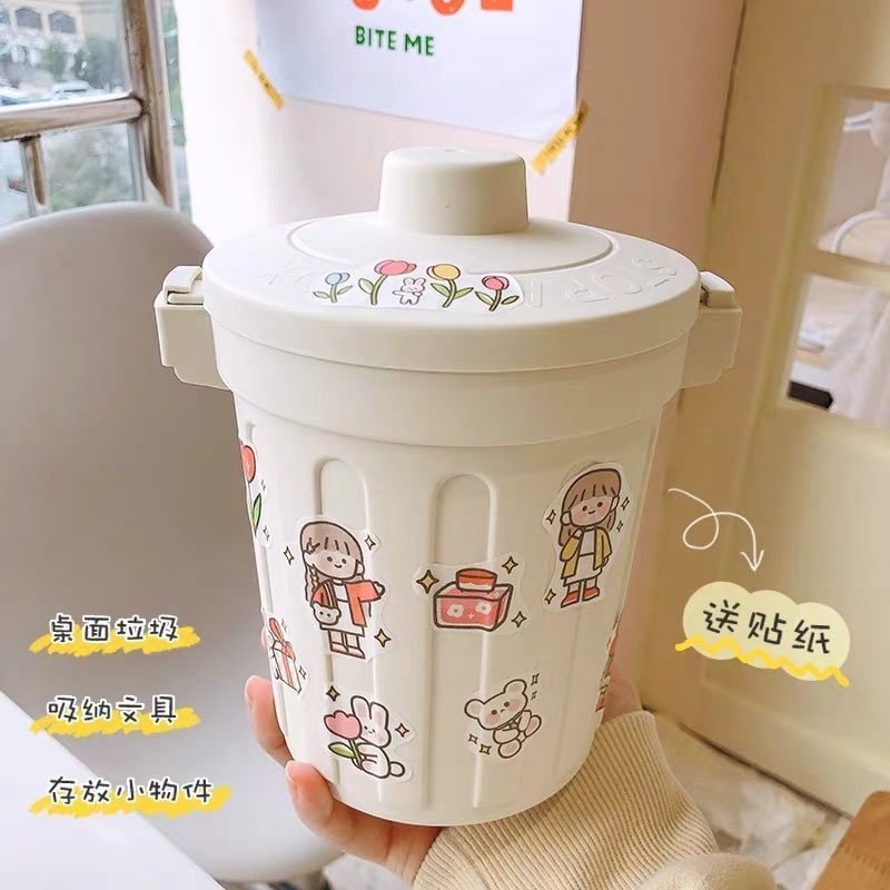 Ins wind cute little girl desktop trash can net red creative girl household rotatable cover storage box