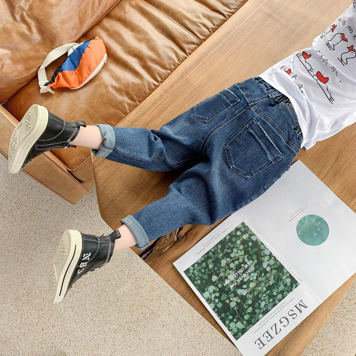 Boys' Plush jeans autumn and winter new foreign style elastic children's wear boys' thickened warm cotton pants