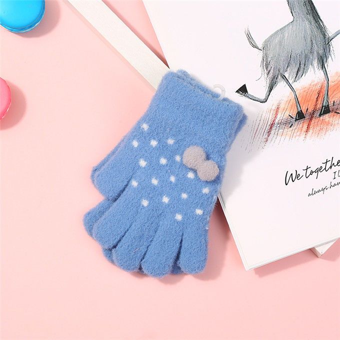 A儿童手套女冬可爱韩版卡通加厚五指保暖学生加绒针织半指手套冬季