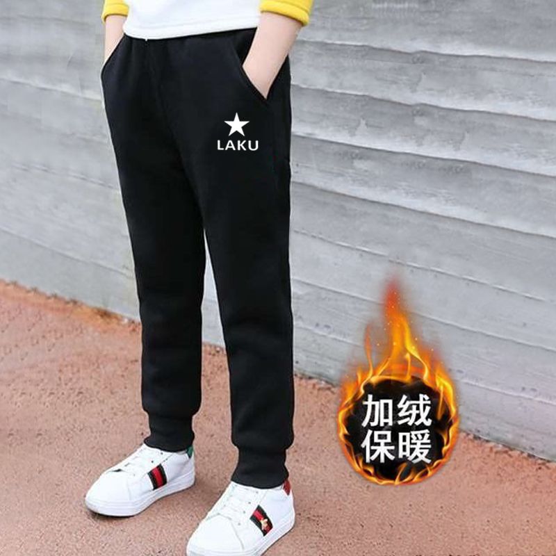 Pure cotton boy's sports pants Plush middle school children's trousers spring and autumn children's Leggings new loose casual pants