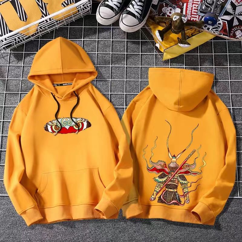 Online red money National tide Sweater Hooded male Chaopai Autumn and winter easy Chinese style Sun WuKong loose coat man trend Guard