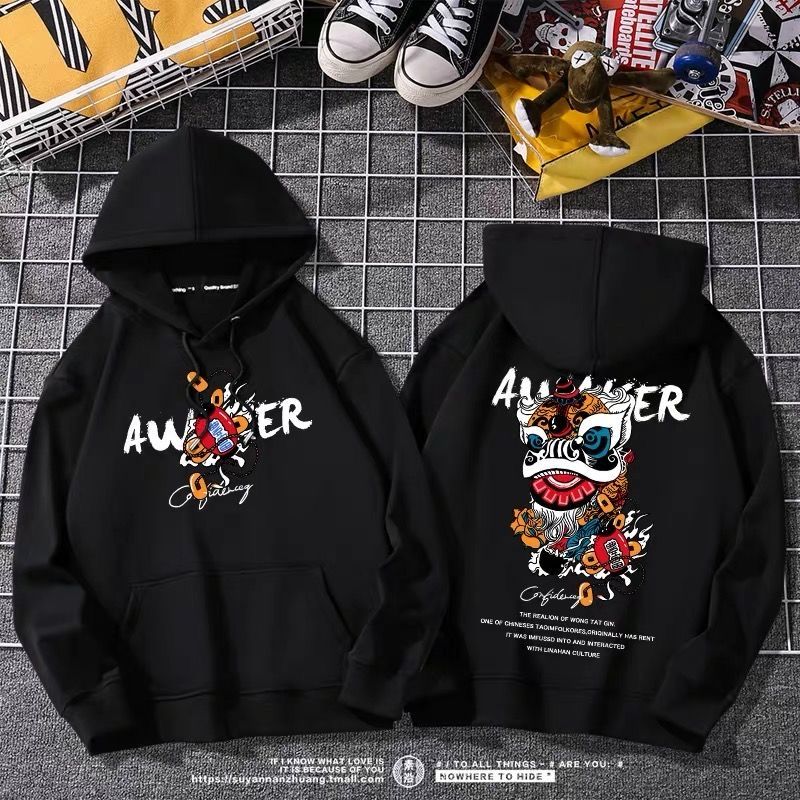 Online red money National tide Sweater Hooded male Chaopai Autumn and winter easy Chinese style Sun WuKong loose coat man trend Guard