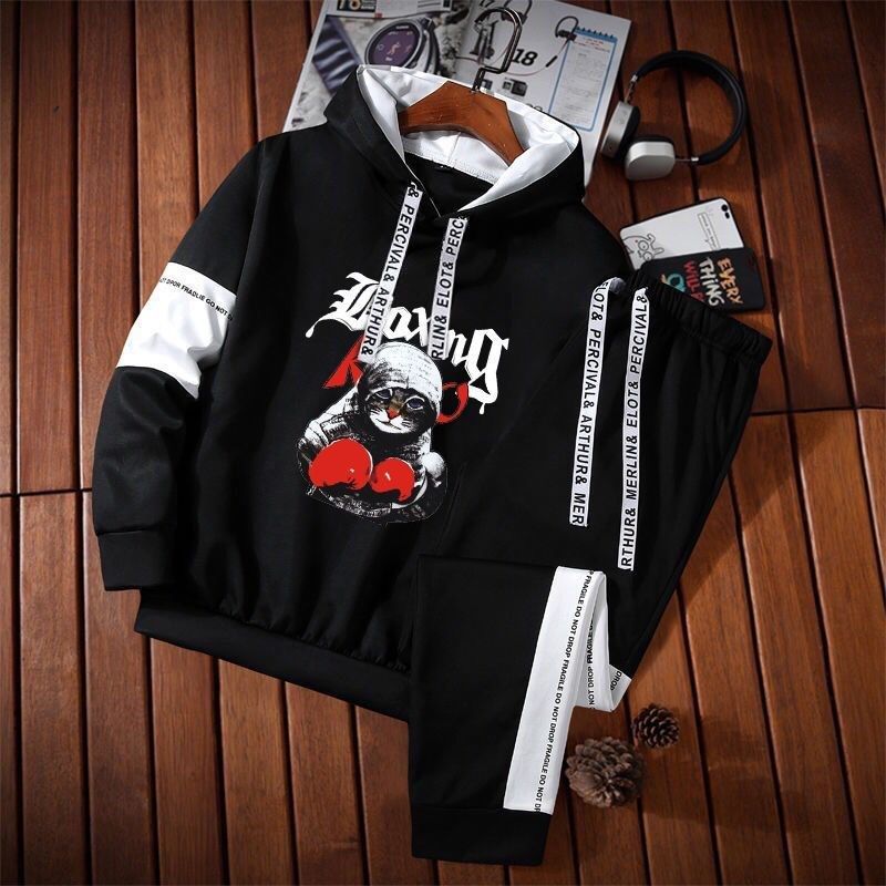 Fashion boys a Korean Hooded Sweater youth pants junior high school boys and girls autumn casual suit