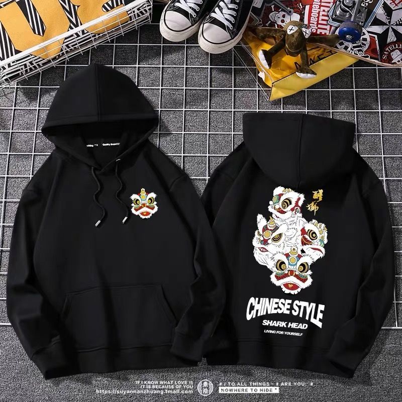 Online red money National tide Sweater Hooded male Chaopai Autumn and winter easy Chinese style Sun WuKong loose coat man trend Guard