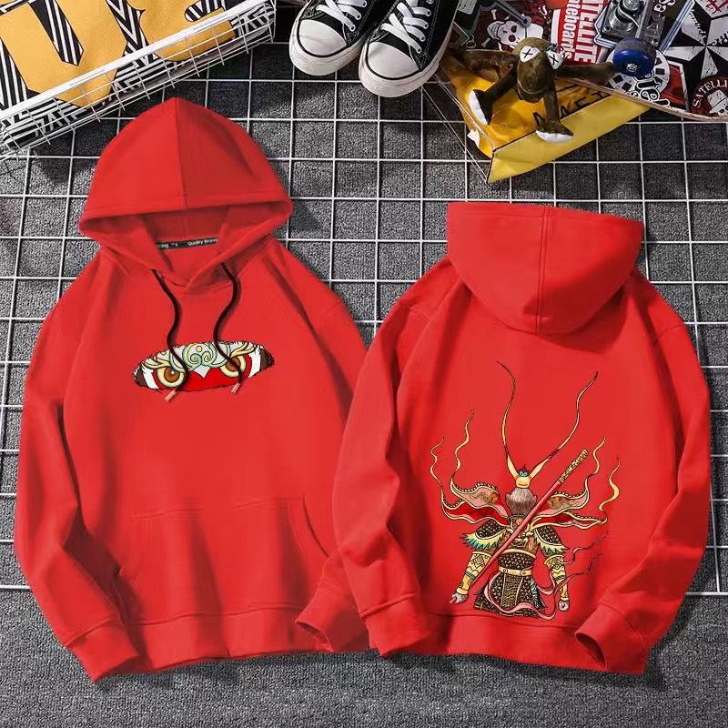 Online red money National tide Sweater Hooded male Chaopai Autumn and winter easy Chinese style Sun WuKong loose coat man trend Guard