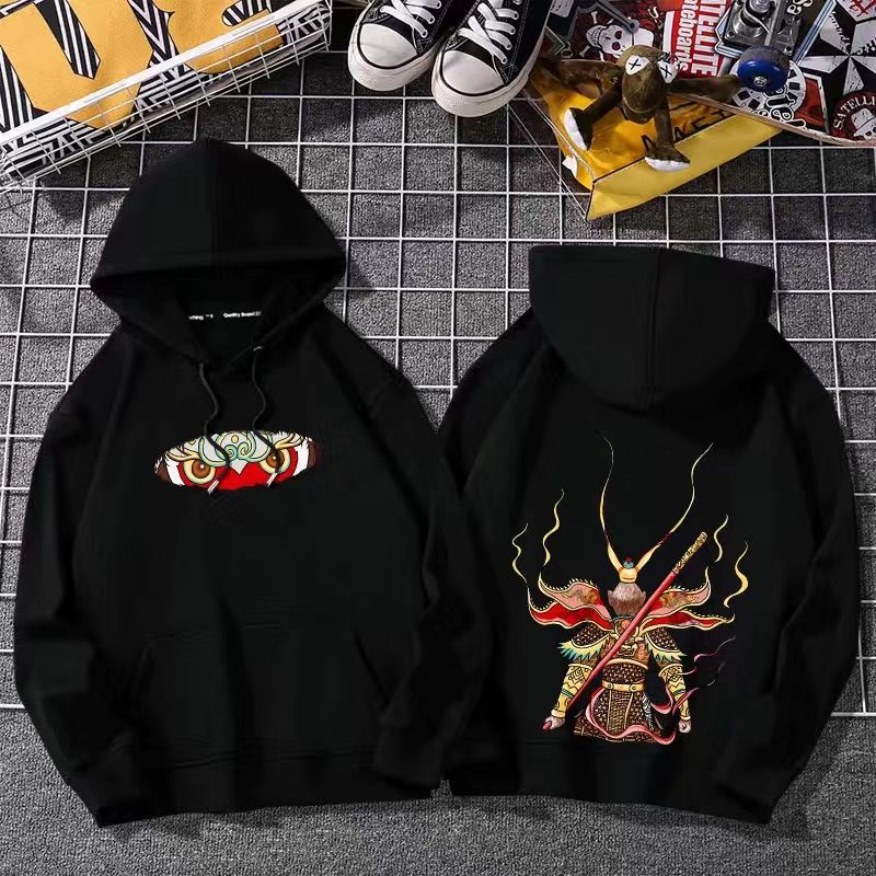 Online red money National tide Sweater Hooded male Chaopai Autumn and winter easy Chinese style Sun WuKong loose coat man trend Guard