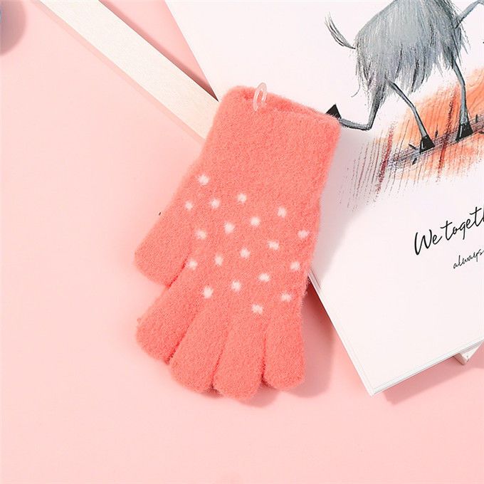儿童手套女冬可爱韩版卡通加厚五指保暖学生加绒针织半指手套冬季